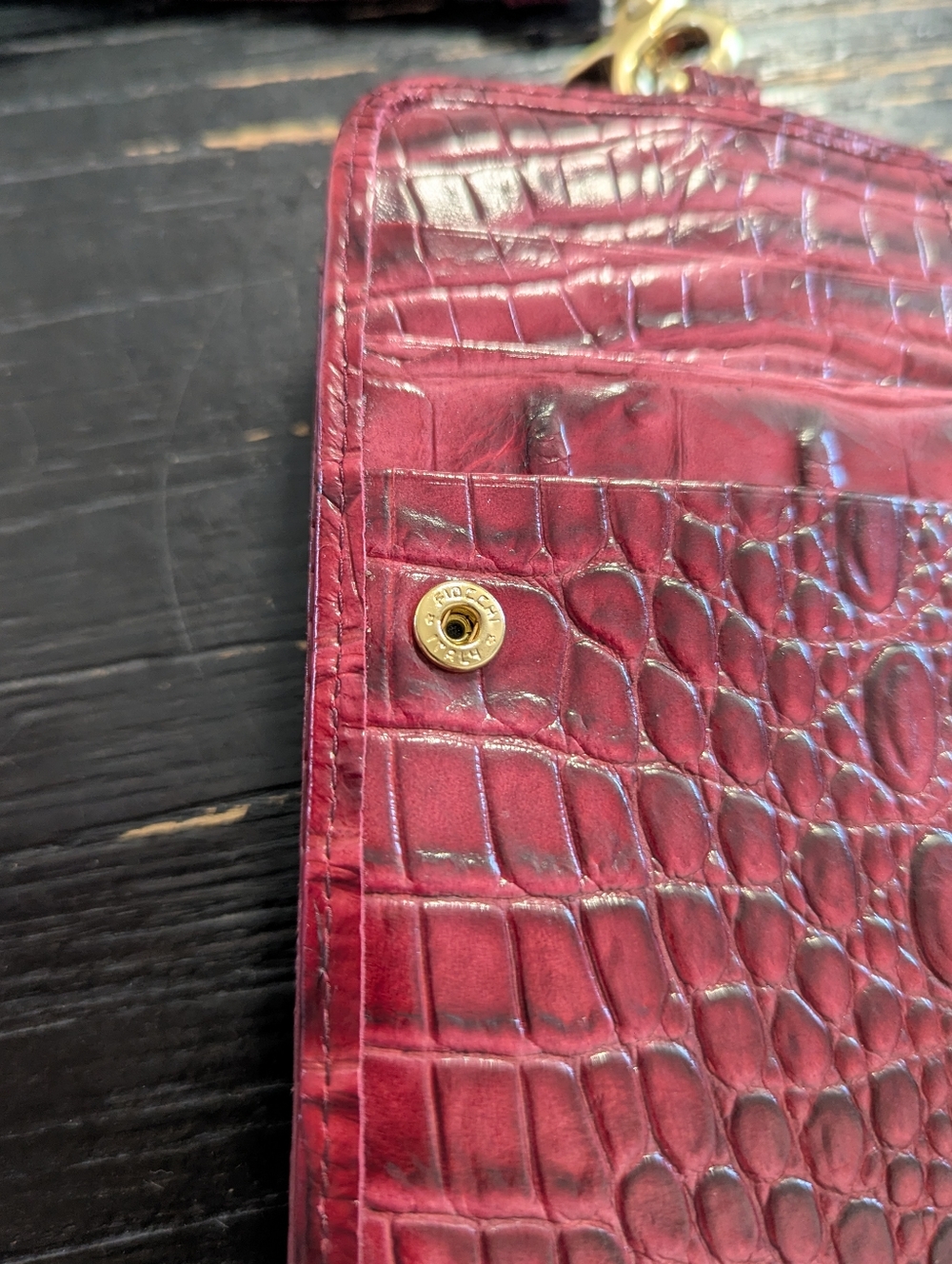 Brahmin Vintage Cell Phone Wallet Red Wine Melbourne Leather Crocodile EUC - Picture 8 of 14